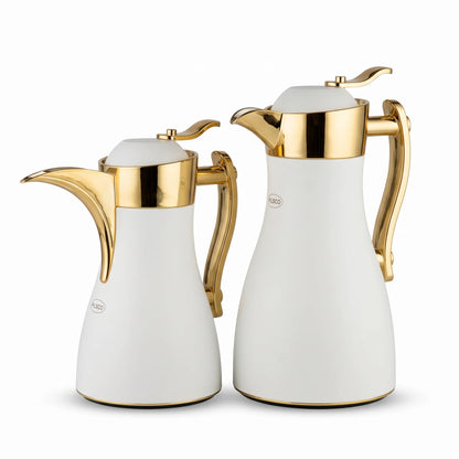 Pilsco 2-Piece White Gold Premium Vacuum Flask Set – Arabic Design, 0.7 + 1.0 L, Leak Proof, Hot & Cold Insulation