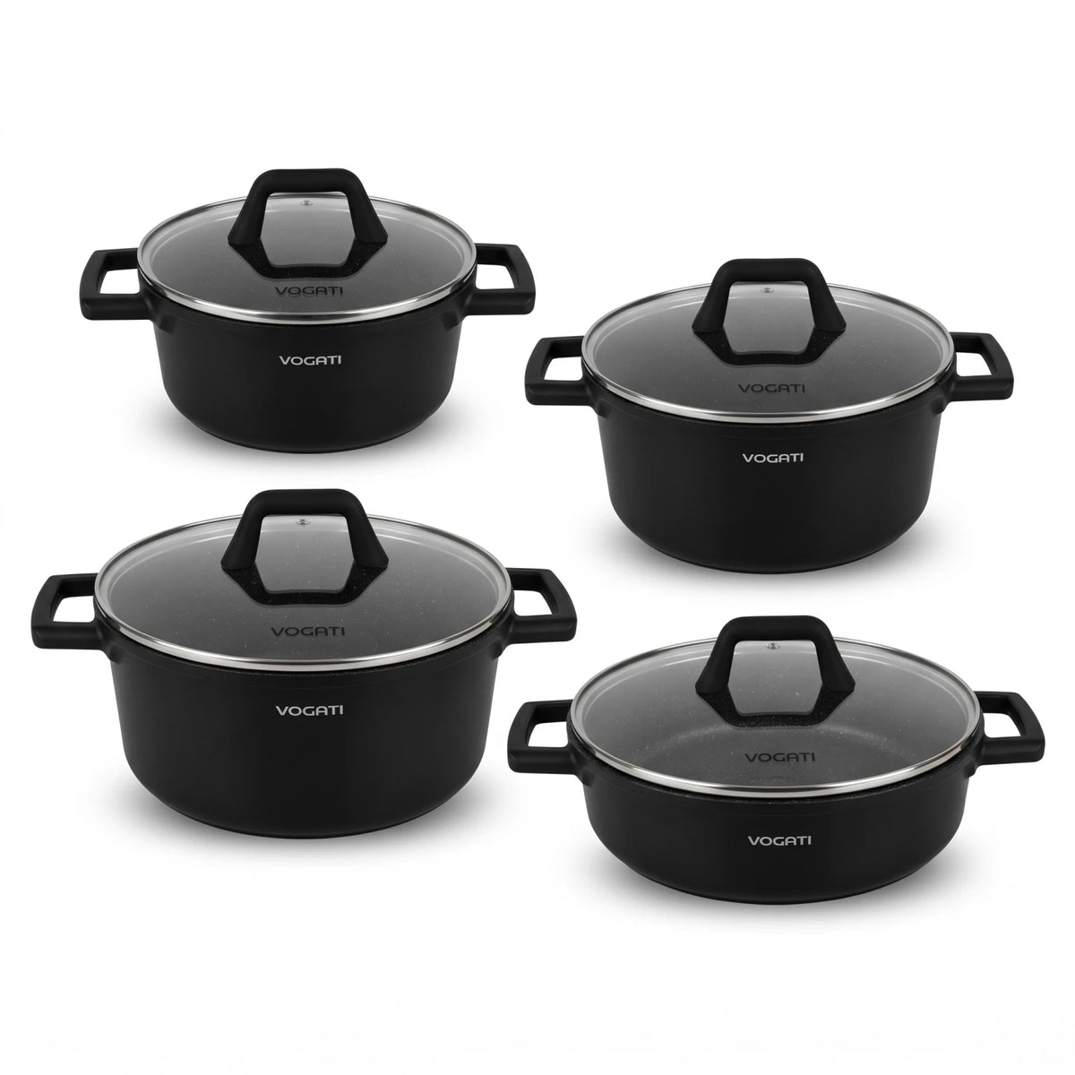 VOGATI FLORENCE SERIES 8PCS Titanium Granite Coating Non-Stick Induction Cookware Set, Black | 20/24/28cm Casseroles and 28cm Shallow Casserole