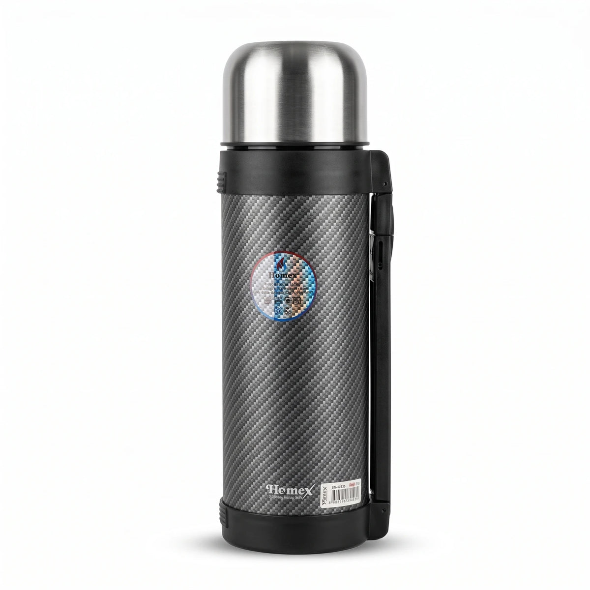 Homex Stainless Steel Insulated Beverage Flask 1.8L – Black and Silver | Handle, Hot 12 Hours, Cold 24 Hours