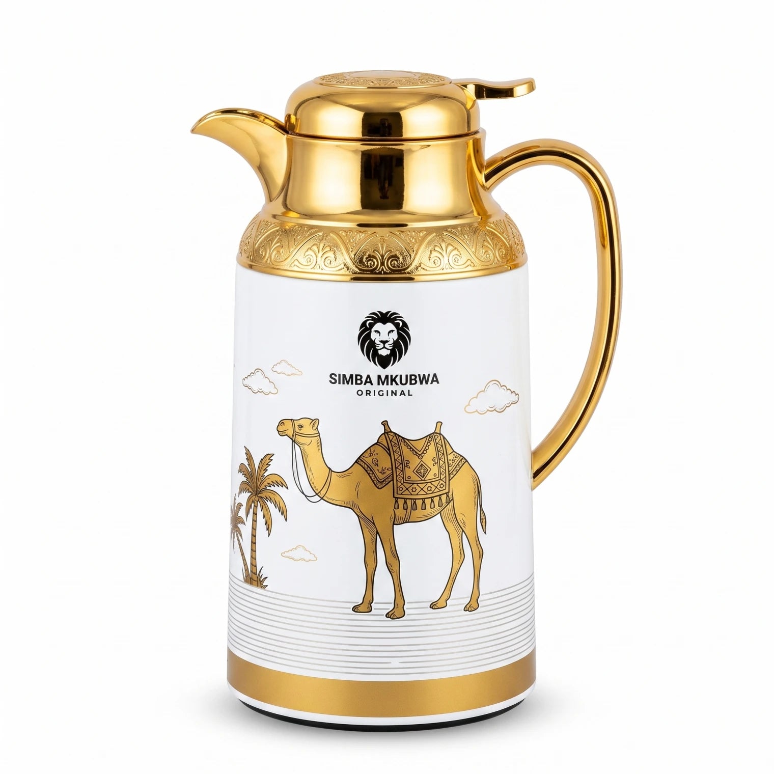 SIMBA MKUBWA Premium Vacuum Flask 1.9 Liters – Arabic Heritage Design | Keeps Drinks Hot 12 Hours or Cold 24 Hours