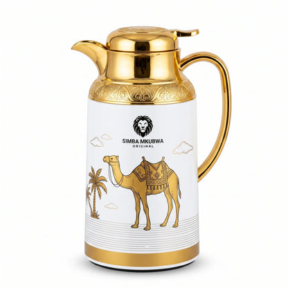 SIMBA MKUBWA Premium Vacuum Flask 1.9 Liters – Arabic Heritage Design | Keeps Drinks Hot 12 Hours or Cold 24 Hours