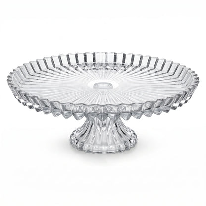 Glass Decorative Pedestal Cake Stand – 29cm Fluted Starburst Rim | 9cm Height | 10cm Base | Dessert Display