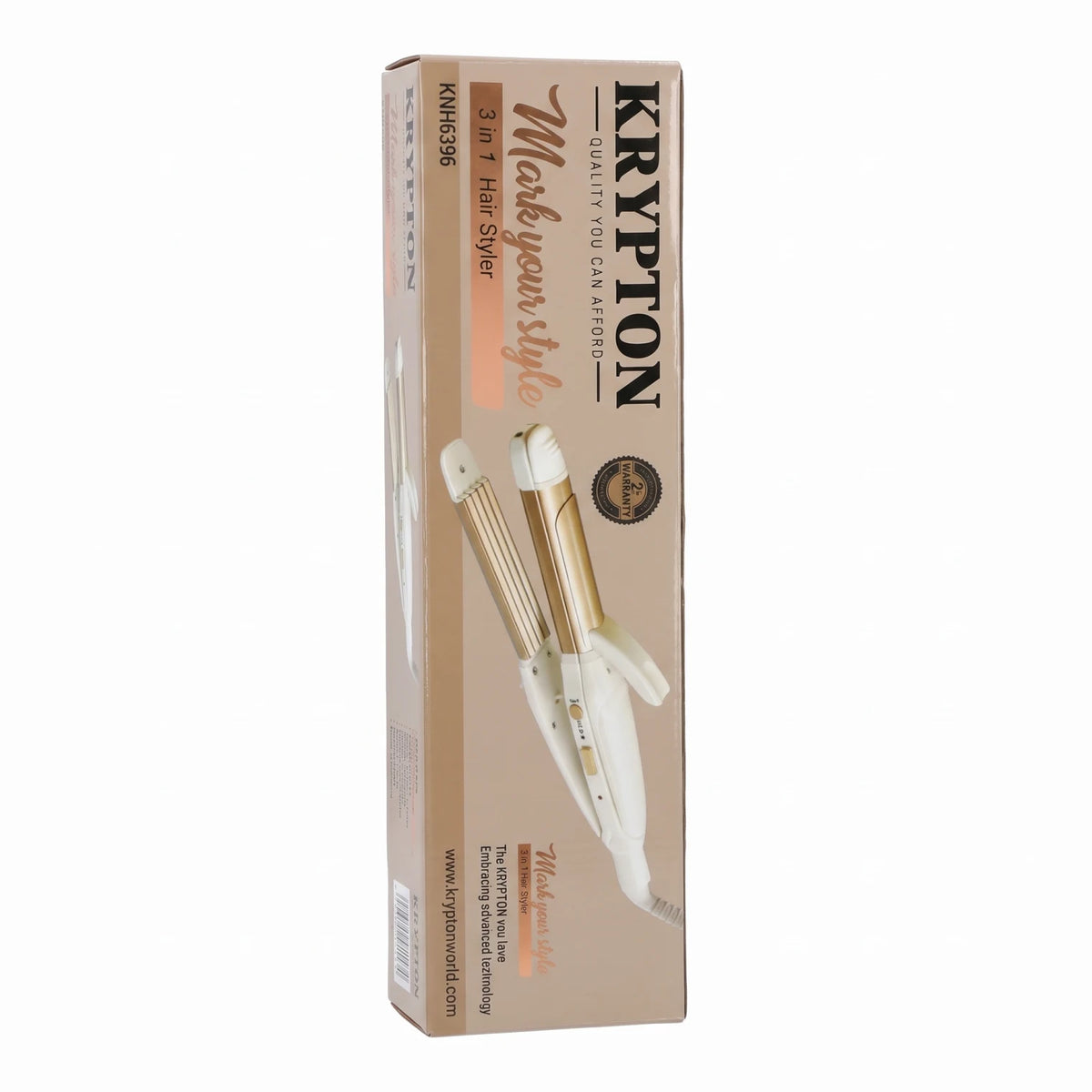KRYPTON 3 in 1 Hair Styler KNH6396 – White and Gold Styling Tool for Waves and Everyday Hair Styling