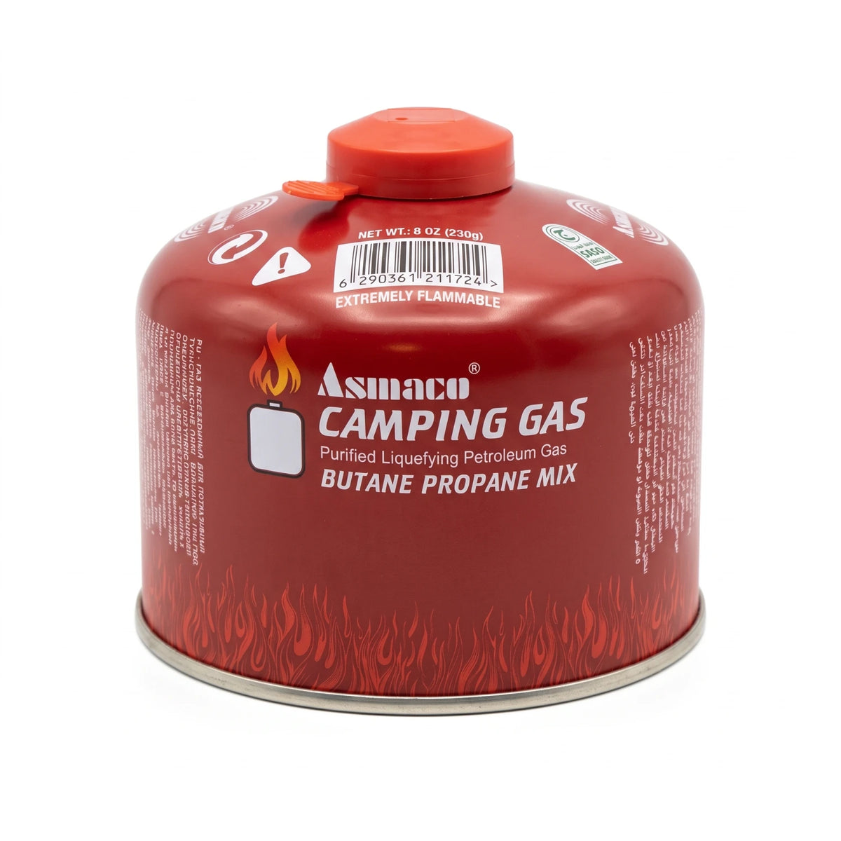 Asmaco Camping Gas 230g – Butane Propane Mix | Purified LPG Fuel Canister with Top Valve for Camping Stoves and Outdoor Cooking