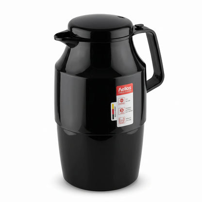 Helios German-made Black vaccum flask – 2.0 Liters | Plastic Body | Leak Proof | Keeps Tea & Coffee Hot or Cold