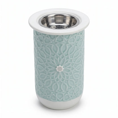 OTANTIC ASALA Small Teal Incense Burner – Embossed Geometric Pattern, Metal Insert Cup and 6cm Charcoal Area