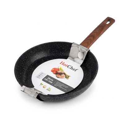 Hot Chef 28 CM Granite Coating Frying Pan – Induction Bottom | Ergonomic Handle | Heat-Resistant Glossy Exterior | Black Speckled Fry Pan