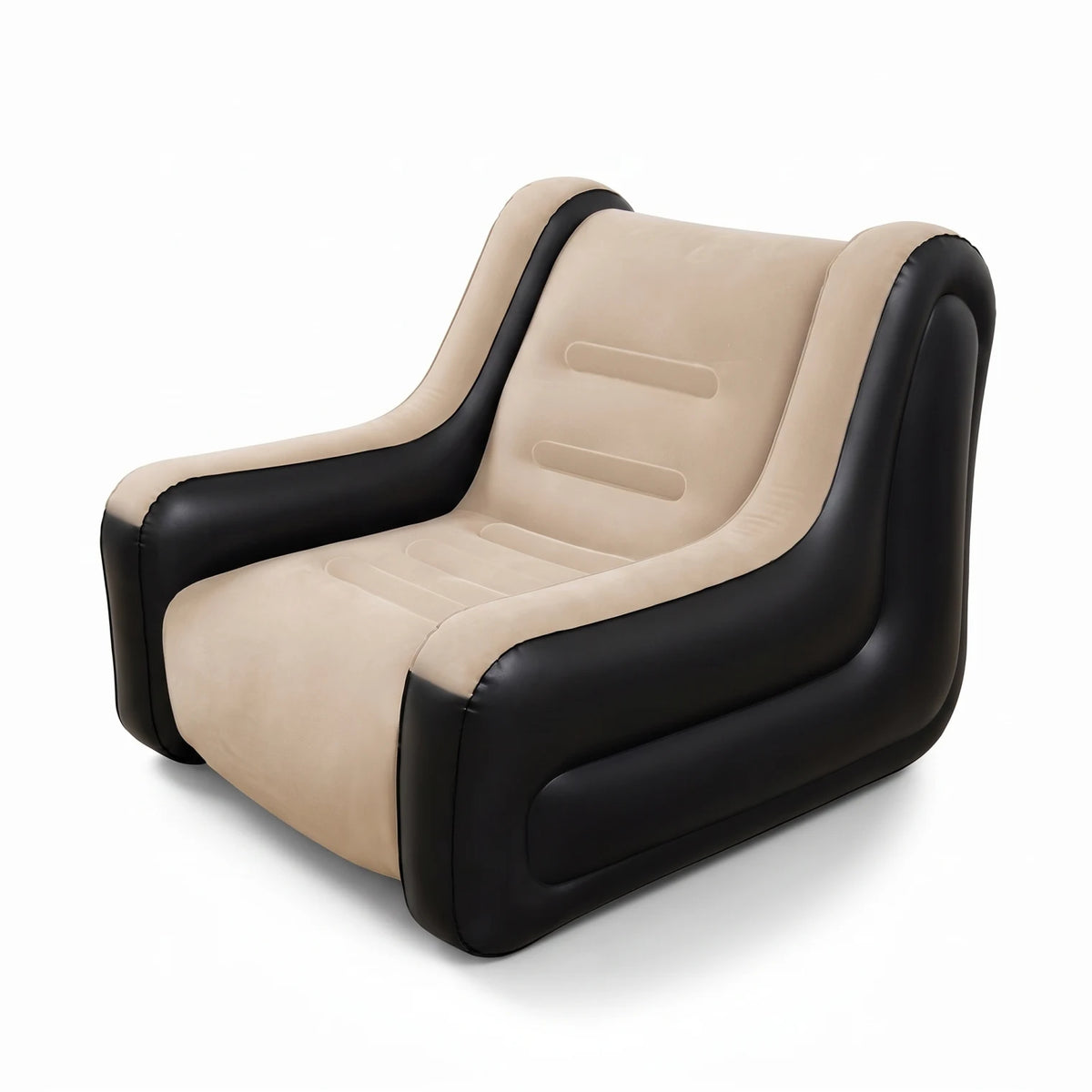 GREEN LION Single Seater Inflatable Sofa GMT-7 – Beige & Black, 300 KG Load Capacity, Manual Pump Included, Ultra-Soft Flocked Finish, 2-Min Inflation
