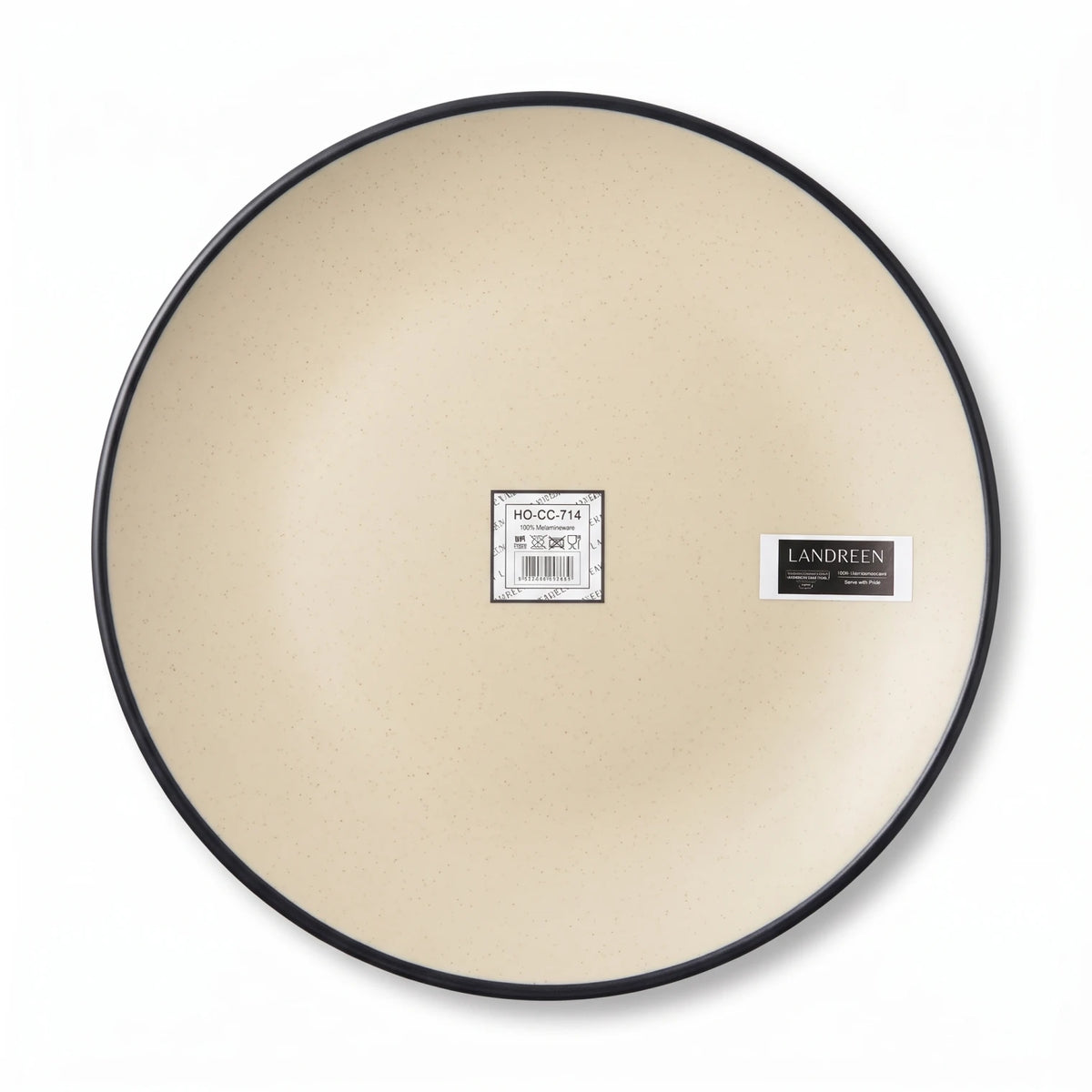 LANDREEN 11 Inches Melamine Dinner Plate, Model HO-CC-714 – BPA-Free 100% Melamineware, Cream Speckled Finish with Dark Rim for Serving