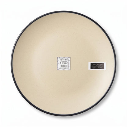 LANDREEN 11 Inches Melamine Dinner Plate, Model HO-CC-714 – BPA-Free 100% Melamineware, Cream Speckled Finish with Dark Rim for Serving