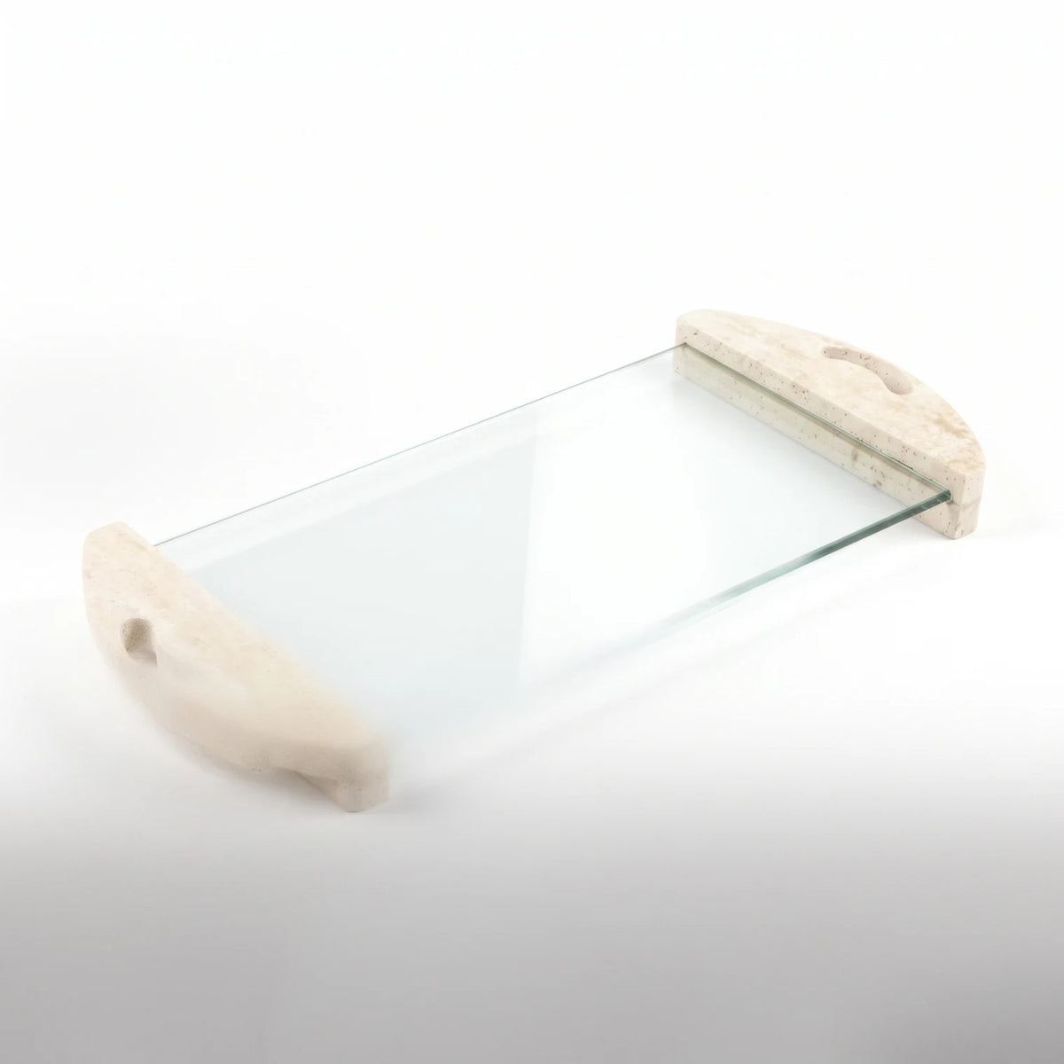 Glass Stand with Marble Legs and Hands – 4 × 22 × 48 cm | White Display Unit