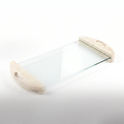 Glass Stand with Marble Legs and Hands – 4 × 22 × 48 cm | White Display Unit