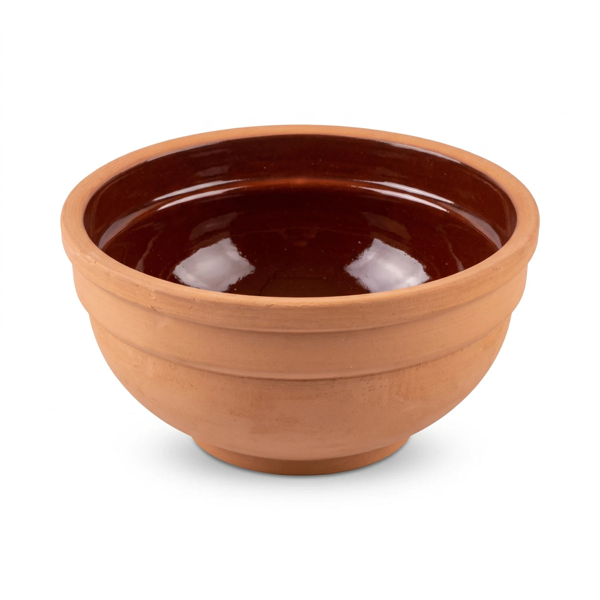 Earthenware Bowl – 18 Cm x 18 Cm x 10 CM | Ridged Terracotta Exterior | Glossy Dark Interior