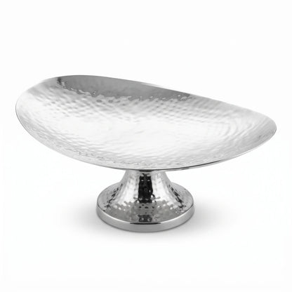 Stainless Steel Serving Plate 40 x 30 x 15 cm – Elevated Hammered Silver Platter for Cakes, Desserts and Table Serving