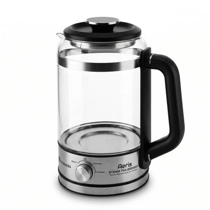 Moxcuo Aeris 1.5L Electric Steam Tea Brewer – Glass Carafe | Manual, Automatic & Insulation Modes | BPA-Free Eco-Friendly PP Lid