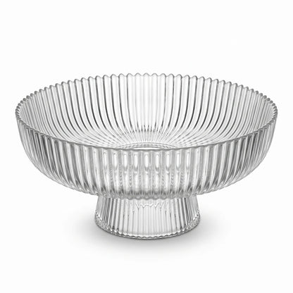 Glass Pedestal Serving Bowl with Fluted Sides – 15 cm Clear Footed Bowl for Dry Fruits and Nuts, 6 cm Base