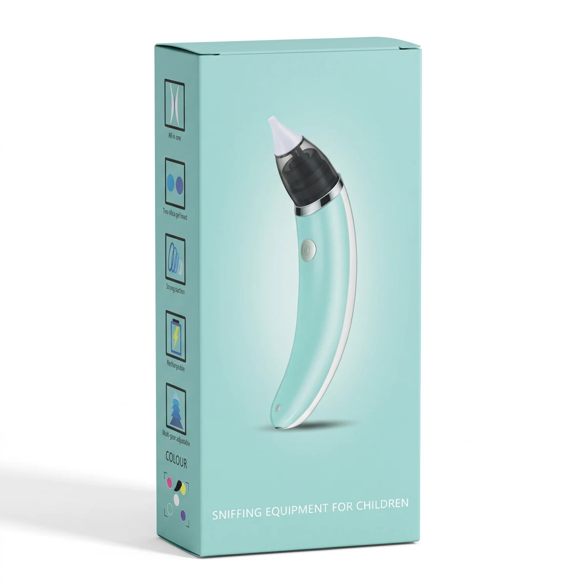Electric Nasal Aspirator for Children – Handheld Powered Device with Cone-Shaped Nasal Tip and Collection Chamber