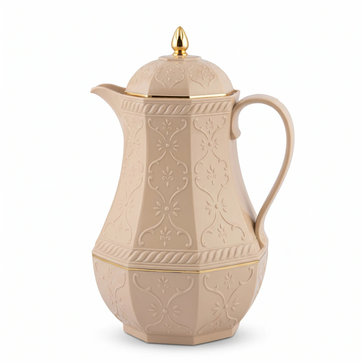 Rose Sand-Beige Premium Vaccum Flask 1.3 Liters – Floral Pattern | Leak Proof | Keeps Tea and Coffee Hot or Cold