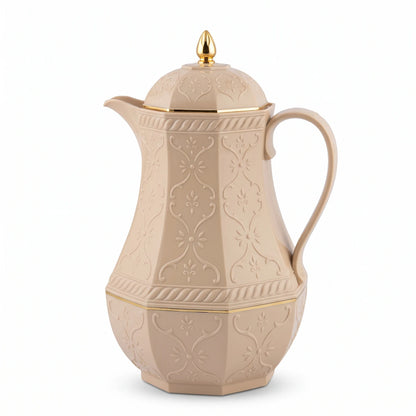 Rose Sand-Beige Premium Vaccum Flask 1.3 Liters – Floral Pattern | Leak Proof | Keeps Tea and Coffee Hot or Cold