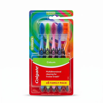Colgate 5 Pack Medium Toothbrushes – Multicolour Family Pack | Multidimensional Cleaning