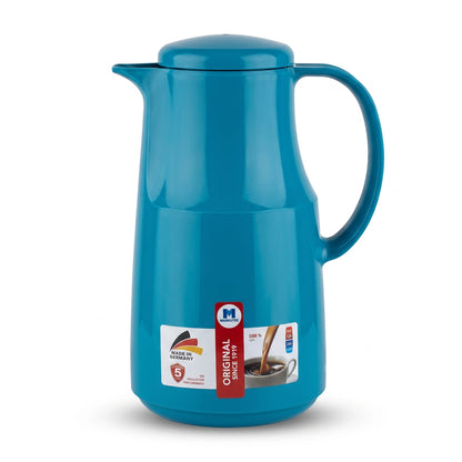 Markutec Vacuum Flask 1 Liter – Peacock Blue Plastic Body | Pink Glass Interior | Leak Proof Tea and Coffee Flask