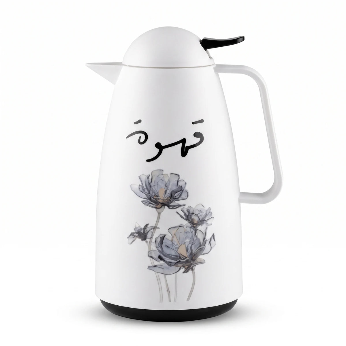 Crystal House vaccum flask – 1 Liter | Blue Floral Arabic Qahwa Calligraphy | Leak Proof Tea and Coffee Flask