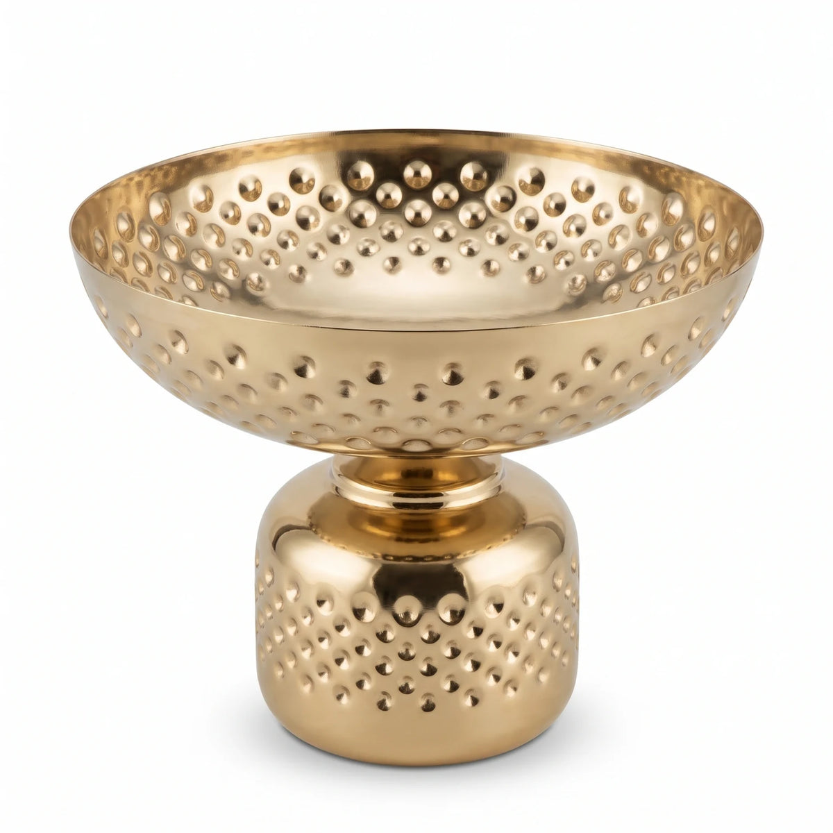 Gold-Toned Metal Decorative Bowl Large – 22 x 26 x 26 cm | Footed Design | Raised Decorative Pattern | Reflective Finish