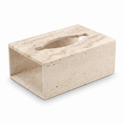 Travertine Stone Tissue Box – 9 x 14 x 21 cm Beige Cover with Top Tissue Opening