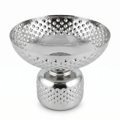 Silver Metal Decorative Fruit Bowl (Large) – 23 x 26 x 26 cm | Footed Design | Raised Textured Pattern | Tabletop Display