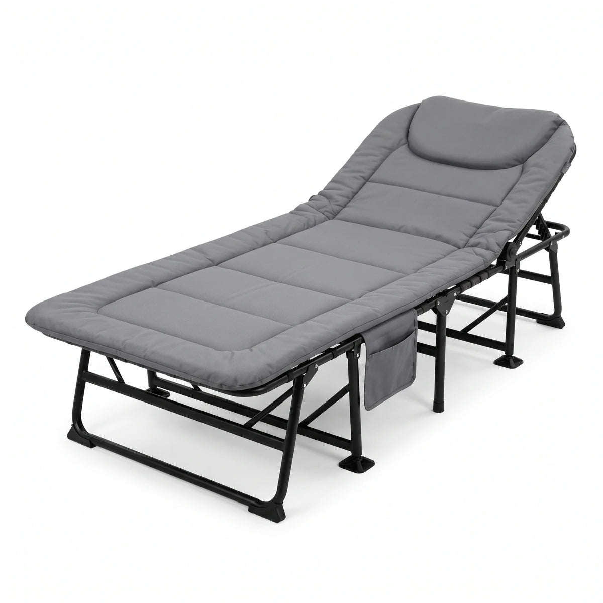 Jiham Foldable outdoor camping Bed – Grey 190cm Folding Cot | Adjustable Reclining Backrest, Metal Frame, Linen-weave or Plain Fabric - Plain - Image 1