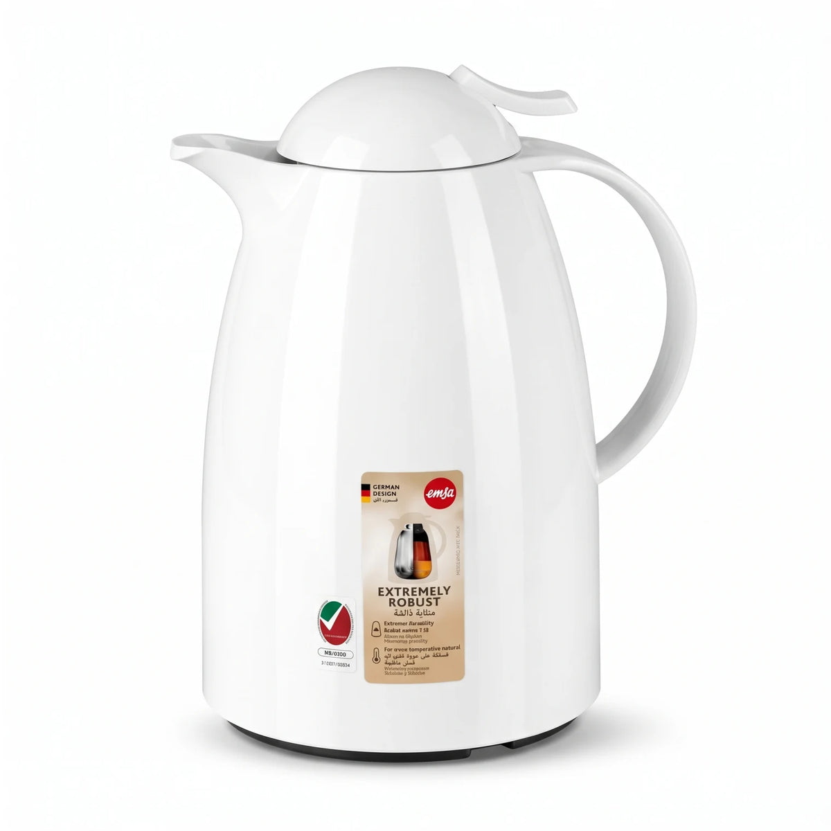 Emsa Auberge Quick Tip White Vacuum Flask – 1.5 Litre | Leak Proof | Keeps Drinks Hot for 12 Hours and Cold for 24 Hours