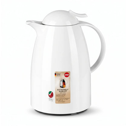 Emsa Auberge Quick Tip White Vacuum Flask – 1.5 Litre | Leak Proof | Keeps Drinks Hot for 12 Hours and Cold for 24 Hours