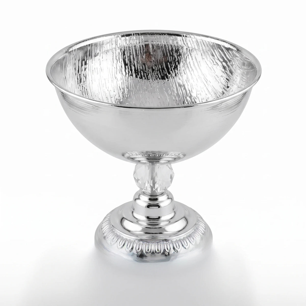 Shiny Silver Metal Decorative Footed Bowl – 18 cm Height, 19 cm Width and Length | Ornate Home Display Accent