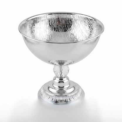 Shiny Silver Metal Decorative Footed Bowl – 18 cm Height, 19 cm Width and Length | Ornate Home Display Accent