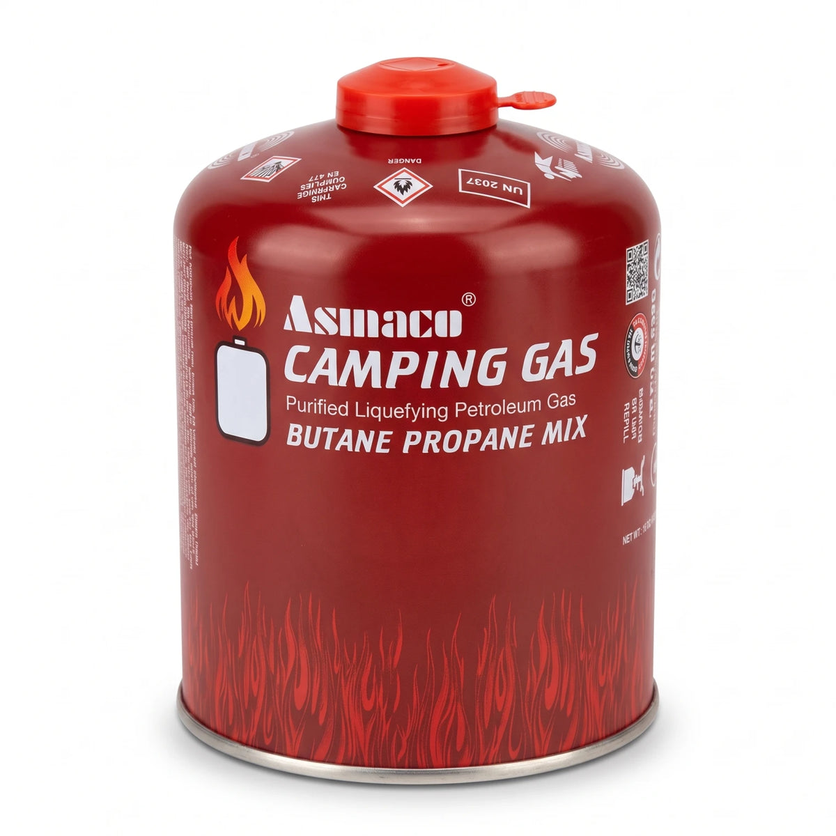 Asmaco Camping Gas 450g – Butane Propane Mix | EN 417 Compliant Red Metal Canister | Camping Gas Cartridge