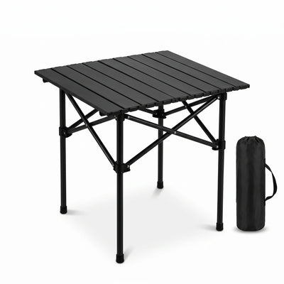 HU TOUR 53 Egg roll table black – Portable Folding Table | Slatted Top, Folding Legs, Support Braces & Rubber Feet | 53 × 50 × 49 cm