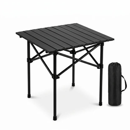 HU TOUR 53 Egg roll table black – Portable Folding Table | Slatted Top, Folding Legs, Support Braces & Rubber Feet | 53 × 50 × 49 cm