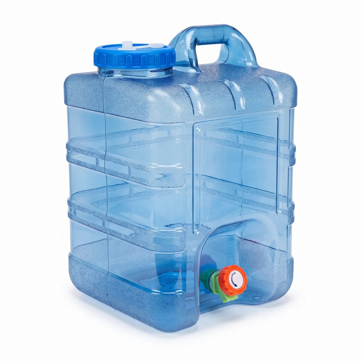 Portable Camping Water Container with Tap – 20 Liters or 24 Liters Blue Plastic Jerry Can with Carry Handle and Screw-On Lid - 20 Liters - Image 1