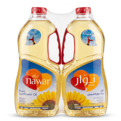 nawar Pure Sunflower Oil – 2 x 1.5 L Bottles | 100% Non-Hydrogenated Cooking Oil with Vitamins A & D