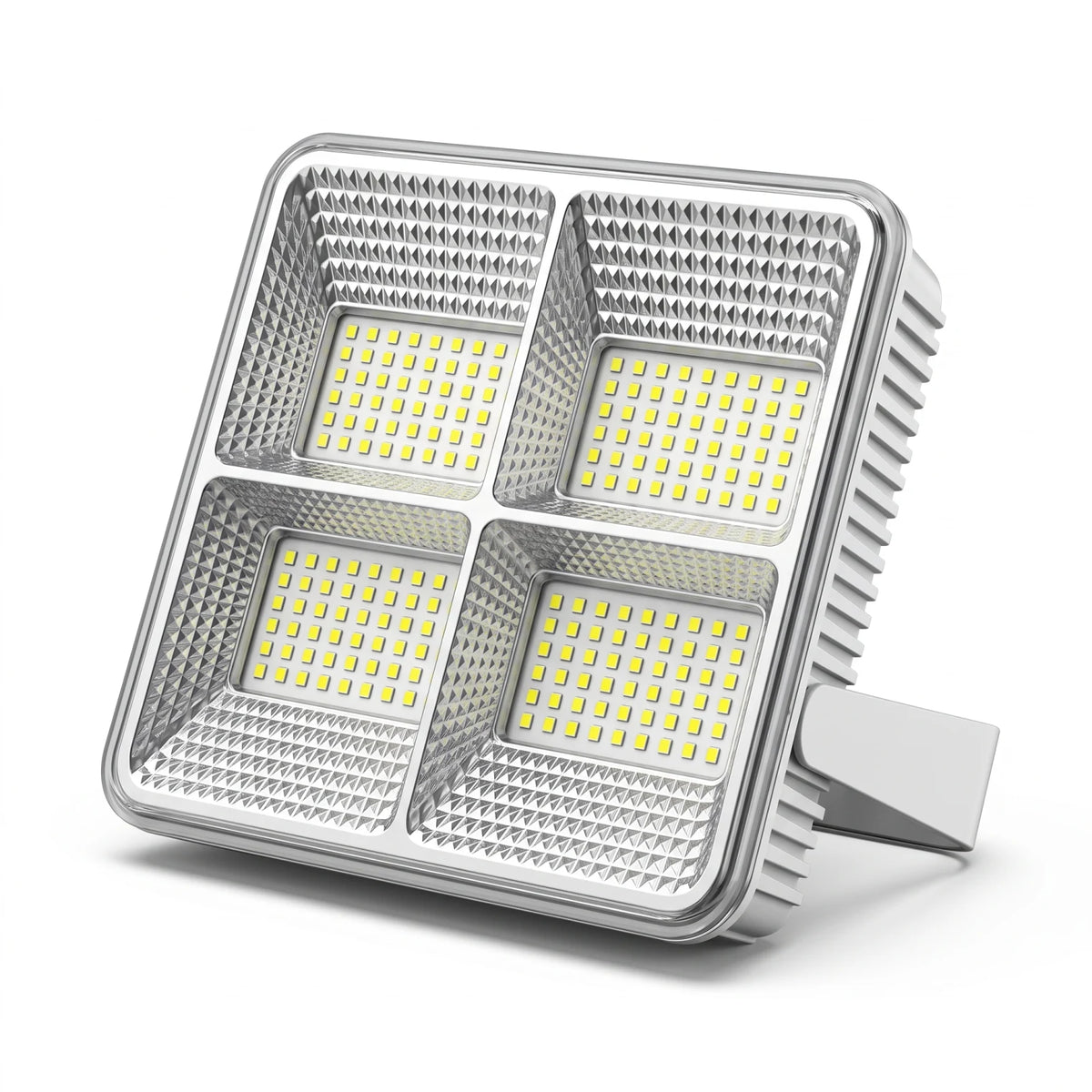 XKJ Solar camping light (XK-T07) – LED Floodlight, Silver and White, Textured Lens, 15 x 14 x 16 cm for Camping