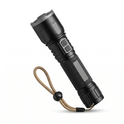 Impex Rechargeable LED Flash Light (HUNTER Z4) – Black and Gray Handheld Torch with Textured Grip, Wrist Lanyard and Control Buttons