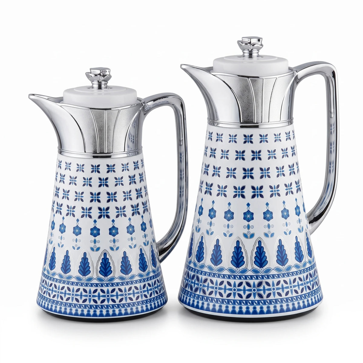 Regal 2 piece Blue-White patternd vacuum jug set – 0.5L + 1.0L | Leak Proof | Keeps Drinks Hot or Cold