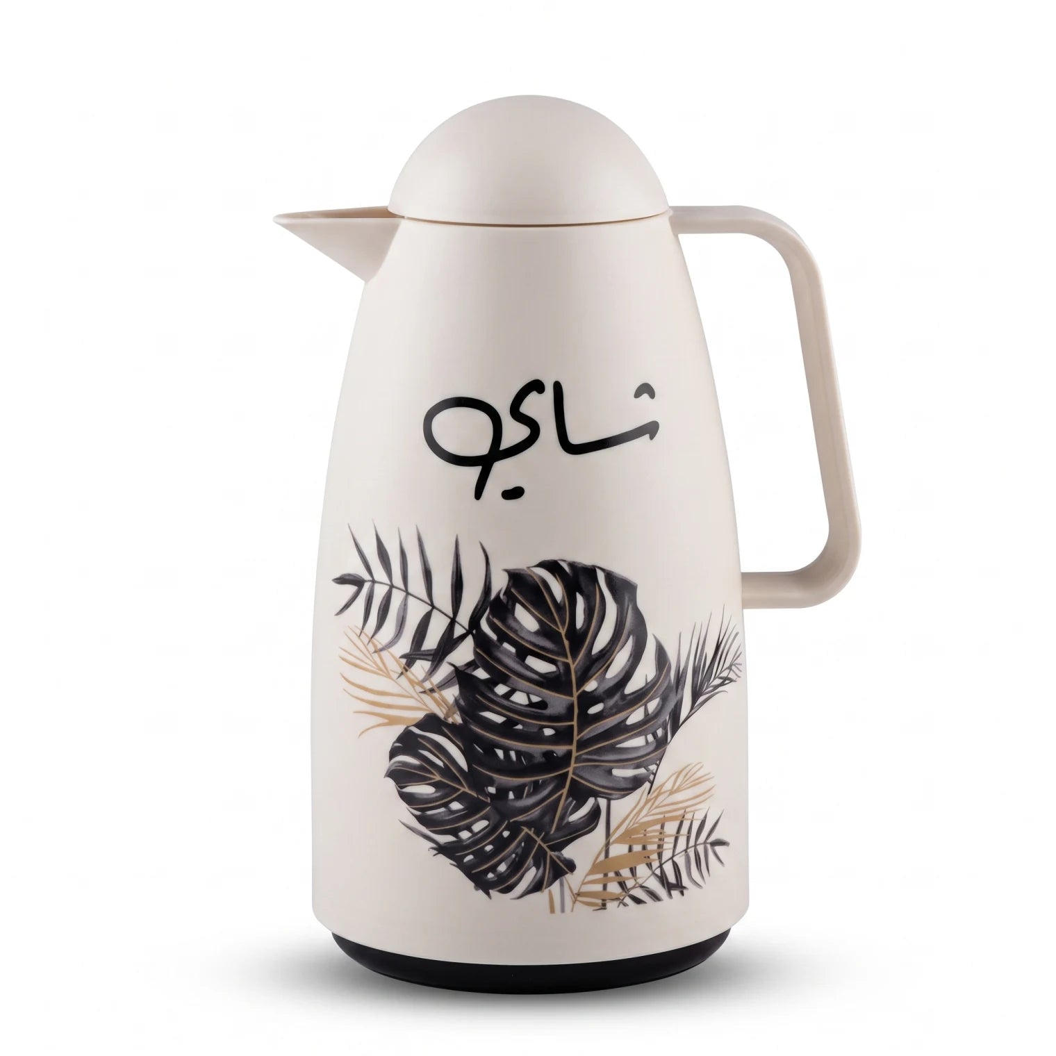 Crystal House vaccum flask – 1 Liter | Tropical Leaf Pattern | Arabic Chai Calligraphy | Leak Proof Tea and Coffee Flask
