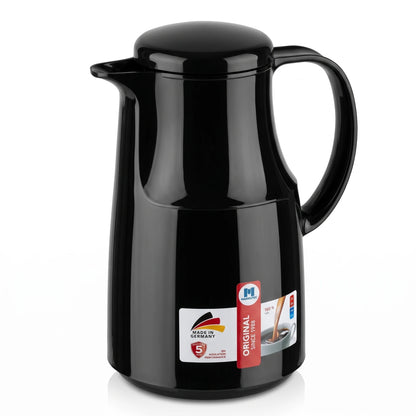 Markutec German-Made Black Vacuum Flask 1 Litre | Premium Plastic Body | Leak-Proof Tea and Coffee Carafe