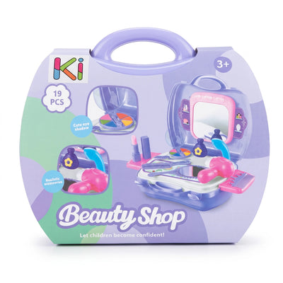 Beauty Shop 19-Piece Children's Makeup Playset – Pretend Beauty Case with Mirror, Comb, Brush and Realistic Accessories, Assorted Colours, Age 3+