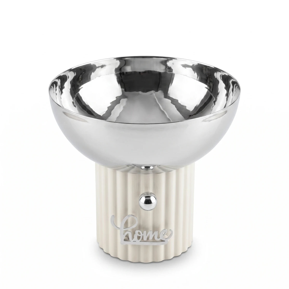 Silver Metal Decorative Bowl with Fluted Ribbed Base – 18 x 20 x 20 cm | Decorative Fruit Display Bowl