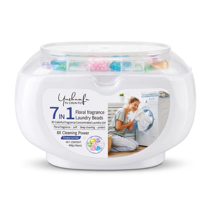 Yu Chun Fu 7 in 1 laundry Beads 400g, 40 Pieces – Floral Fragrance Concentrated Laundry Gel with Deep Cleaning and Softening Care