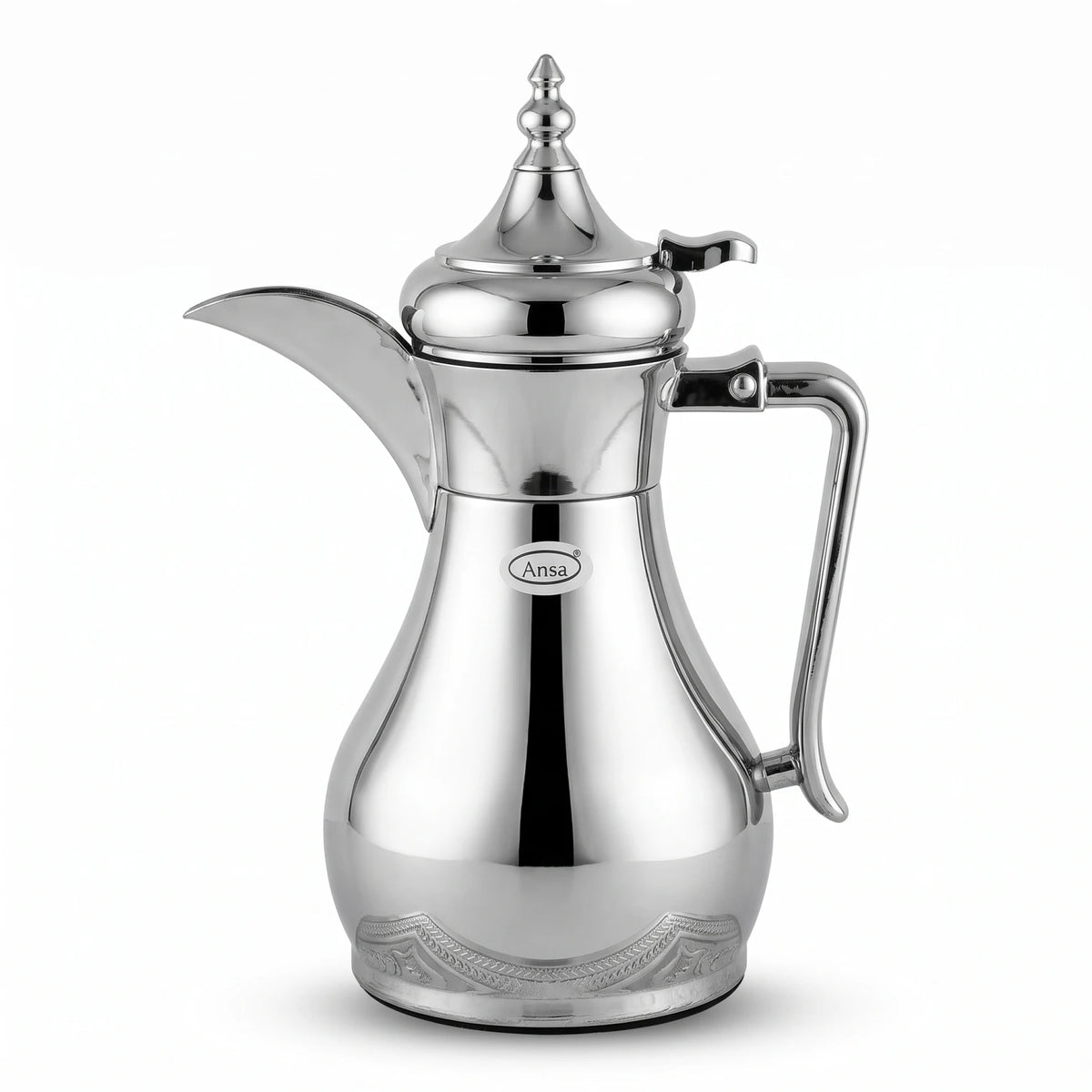 Ansa Traditional Arabic Stainless Steel Vacuum Flask – 0.35 or 0.6 Liters | Pink Glass Interior | Leak Proof Tea and Coffee Server - Plain Silver / 0.35 Liters - Image 1