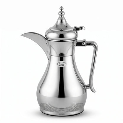 Ansa Traditional Arabic Stainless Steel Vacuum Flask – 0.35 or 0.6 Liters | Pink Glass Interior | Leak Proof Tea and Coffee Server - Plain Silver / 0.35 Liters - Image 1