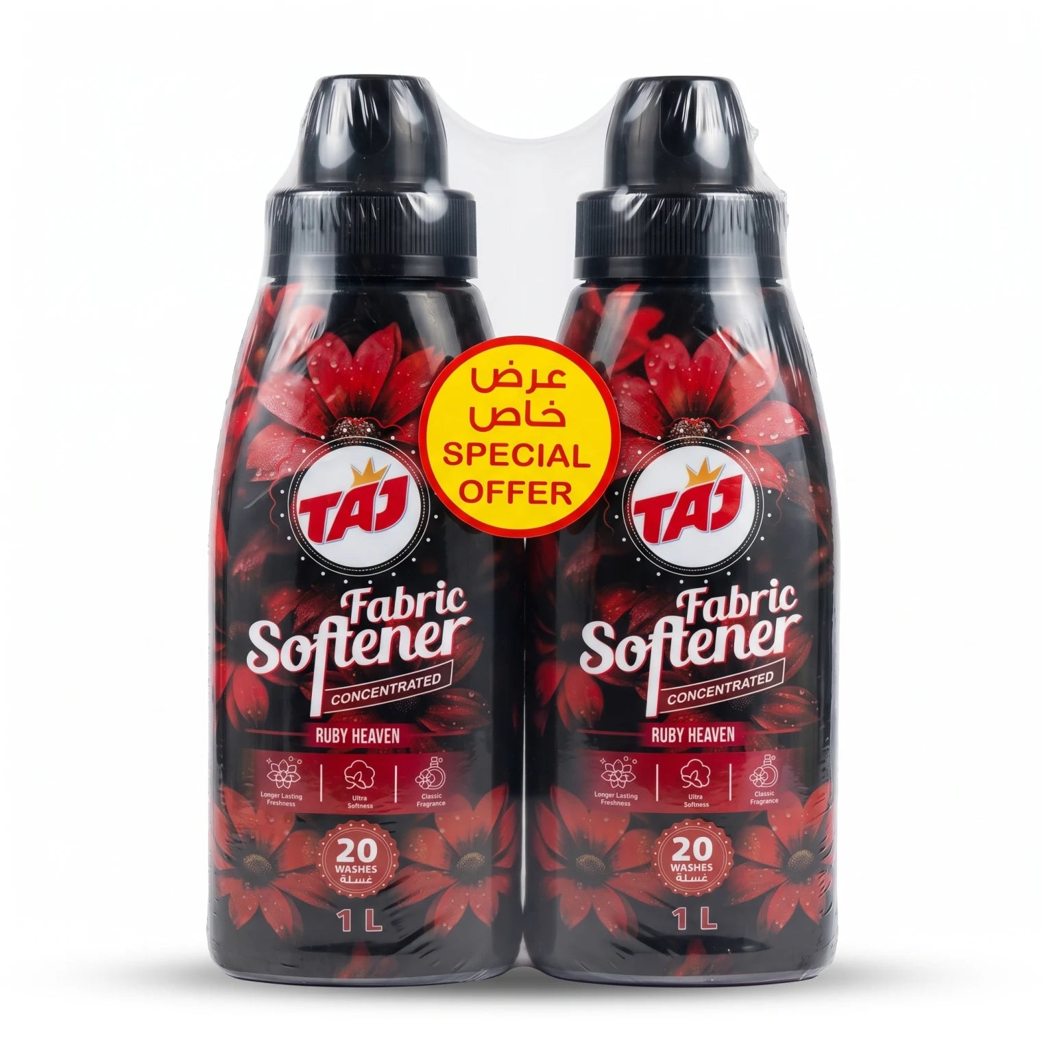 TAJ Fabric Softener RUBY HEAVEN – 2 x 1 L Bottles | Concentrated Formula | 20 Washes | Ultra Softness and Classic Fragrance